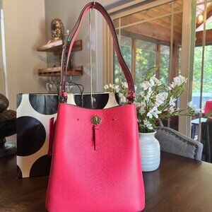 Kate Spade Marti Large Bucket Pebbled Leather Shoulder Purse - Dark Watermelon